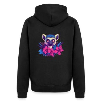 Lemur with tropical flowers - Unisex Premium Organic Zip Hoodie - black - Back - Nico (187cm)
