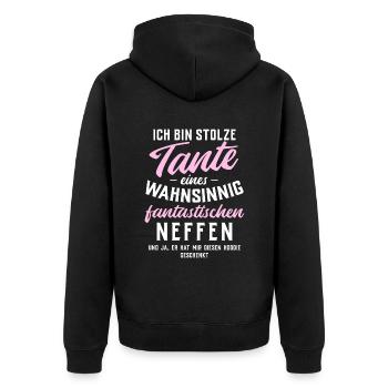 Stolze Tante eines fantastischen Neffen - Hoodie - Unisex Premium Bio Zip Hoodie - Schwarz - Hinten - Nico (187cm)