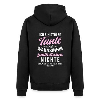 Stolze Tante einer fantastischen Nichte - Hoodie - Unisex Premium Bio Zip Hoodie - Schwarz - Hinten - Nico (187cm)