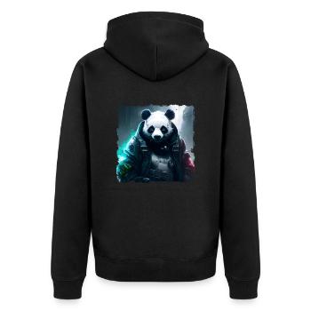 Panda Future Neon Cyber Anzug Robot - Unisex Premium Bio Zip Hoodie - Schwarz - Hinten - Nico (187cm)