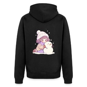 Süßer Weihnachts Schneemann Mädchen Winter-Design - Unisex Premium Bio Zip Hoodie - Schwarz - Hinten - Nico (187cm)