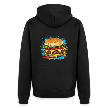 Cheeseburger Splash - Unisex Premium Bio Zip Hoodie - Schwarz - Hinten - Nico (187cm)