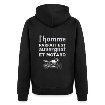 L'Homme Parfait Est Auvergnat Motard - Veste à capuche bio Premium Unisexe - noir - Dos - Nico (187cm)