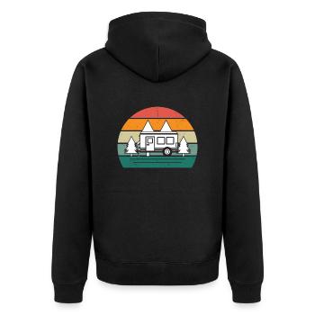 Retro Natur Camping - Unisex Premium Bio Zip Hoodie - Schwarz - Hinten - Nico (187cm)