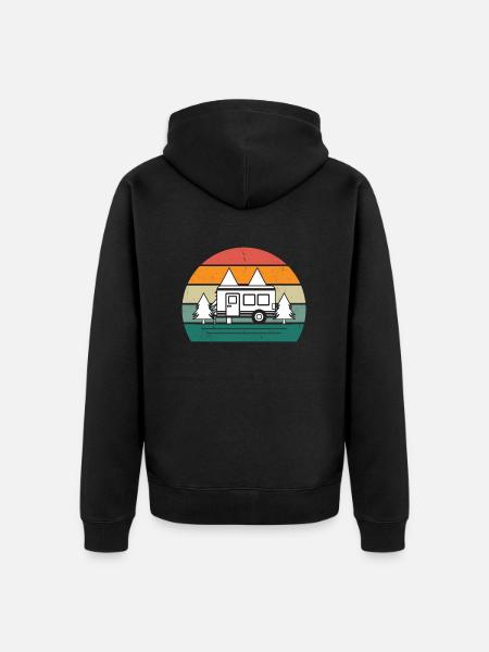 Retro Nature Camping - Unisex Premium Organic Zip Hoodie - black
