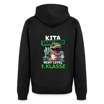 Einschulung Dino Tyrannosaurus Rex Videogamer - Unisex Premium Bio Zip Hoodie - Schwarz - Hinten - Nico (187cm)