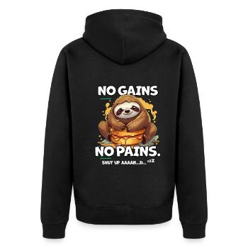 Faultier Bodybuilding Training Schlaf Lustiges - Unisex Premium Bio Zip Hoodie - Schwarz - Hinten - Nico (187cm)