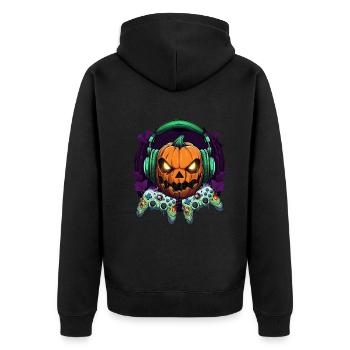 Halloween Pumpkin Gamepad Gamer - Unisex Premium Organic Zip Hoodie - black - Back - Nico (187cm)