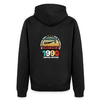 34 Jahre alt Baujahr 1990 Jahrgang Februar 1990 - Unisex Premium Bio Zip Hoodie - Schwarz - Hinten - Nico (187cm)