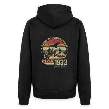 91 years old Aged to Perfection born in May 1933 - Unisex Premium Organic Zip Hoodie - black - Back - Nico (187cm)