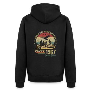 57 years old Aged to Perfection born in May 1967 - Unisex Premium Organic Zip Hoodie - black - Back - Nico (187cm)