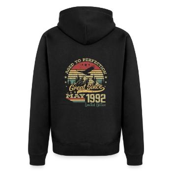32 years old Aged to Perfection born in May 1992 - Unisex Premium Organic Zip Hoodie - black - Back - Nico (187cm)