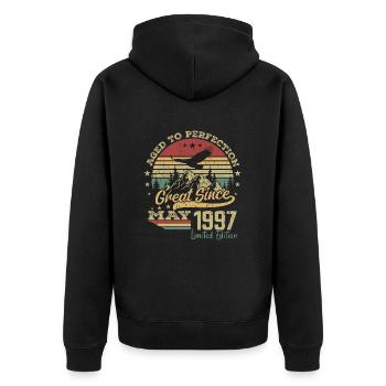 27 years old Aged to Perfection born in May 1997 - Unisex Premium Organic Zip Hoodie - black - Back - Nico (187cm)