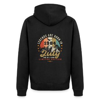 Jahrgang Geboren im Juli 1984 Jubiläum Juli 1984 - Unisex Premium Bio Zip Hoodie - Schwarz - Hinten - Nico (187cm)