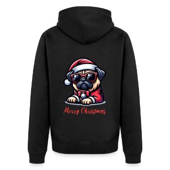 Mops Weihnachten Merry Christmas - Unisex Premium Bio Zip Hoodie - Schwarz - Hinten - Nico (187cm)