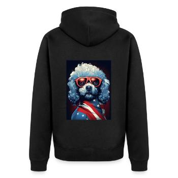 Cooler Pudel mit Sonnenbrille - Unisex Premium Bio Zip Hoodie - Schwarz - Hinten - Nico (187cm)
