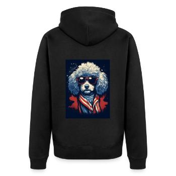 Cooler Pudel mit Sonnenbrille - Unisex Premium Bio Zip Hoodie - Schwarz - Hinten - Nico (187cm)