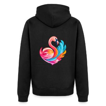 Regenbogen Flamingo mit bunten Wellen - Unisex Premium Bio Zip Hoodie - Schwarz - Hinten - Nico (187cm)