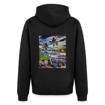 Hawaiian Shoreline - Unisex Premium Organic Zip Hoodie - black - Back - Nico (187cm)