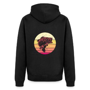 Barsch Raubfisch Angeln - Unisex Premium Bio Zip Hoodie - Schwarz - Hinten - Nico (187cm)
