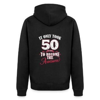 50e anniversaire Il n’a fallu que 50 ans pour Awesome - Veste à capuche bio Premium Unisexe - noir - Dos - Nico (187cm)