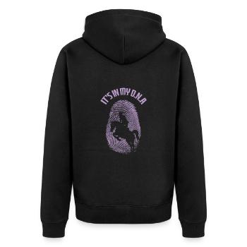 Reitsport ist in meiner DNA - Unisex Premium Bio Zip Hoodie - Schwarz - Hinten - Nico (187cm)