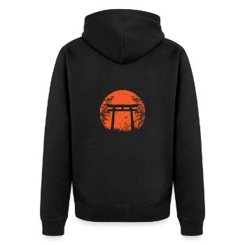 Bambus japanisches Torii - Unisex Premium Bio Zip Hoodie - Schwarz - Hinten - Nico (187cm)
