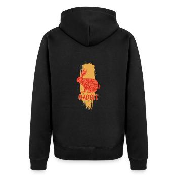 Hase Element Tierzeichen chin. Horoskop - Unisex Premium Bio Zip Hoodie - Schwarz - Hinten - Nico (187cm)