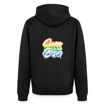 Gay "Cum in Me Bro" - Unisex Premium Bio Zip Hoodie - Schwarz - Hinten - Nico (187cm)