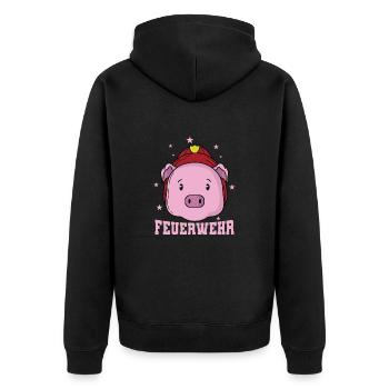 Feuerwehr Schwein mit Feuerwehrhelm - Unisex Premium Bio Zip Hoodie - Schwarz - Hinten - Nico (187cm)