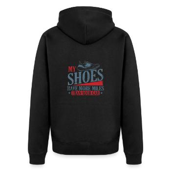 My Shoes have more Miles than your Car Jogging - Unisex Premium Organic Zip Hoodie - black - Back - Nico (187cm)