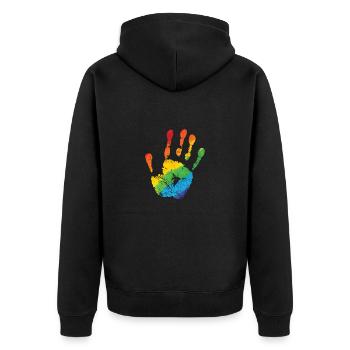 Hand in LGBT Farbe Regenbogenfarben - Unisex Premium Bio Zip Hoodie - Schwarz - Hinten - Nico (187cm)