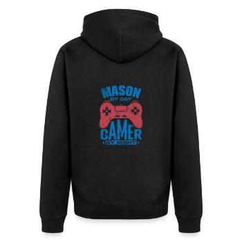 Mason by Day Gamer my Night Handwerker Beruf - Unisex Premium Bio Zip Hoodie - Schwarz - Hinten - Nico (187cm)