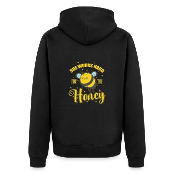 She working hard for the Honey Bienen - Unisex Premium Bio Zip Hoodie - Schwarz - Hinten - Nico (187cm)