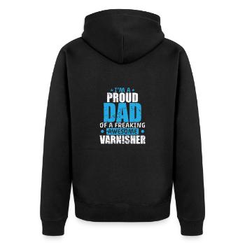 I'm a Proud Dad of a Varnisher Beruf - Unisex Premium Bio Zip Hoodie - Schwarz - Hinten - Nico (187cm)