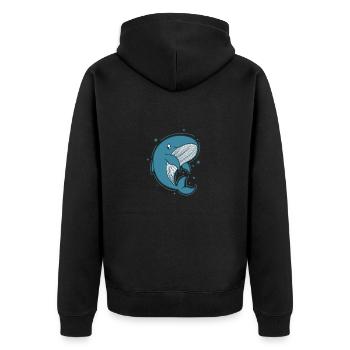 Blauwal im Ozean - Unisex Premium Bio Zip Hoodie - Schwarz - Hinten - Nico (187cm)