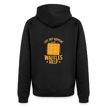 Life just happens and Waffles Help Gebäck Snack - Unisex Premium Bio Zip Hoodie - Schwarz - Hinten - Nico (187cm)