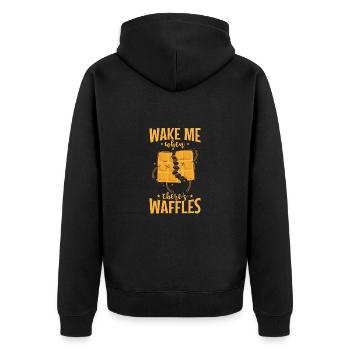 Wake me when there's Waffles leckeres Gebäck - Unisex Premium Bio Zip Hoodie - Schwarz - Hinten - Nico (187cm)