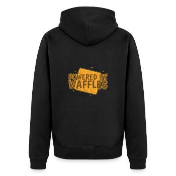 Powered by Waffles Teig Gebäck Snack - Unisex Premium Bio Zip Hoodie - Schwarz - Hinten - Nico (187cm)