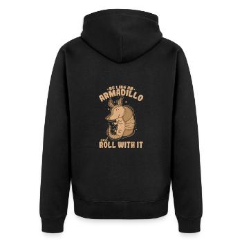 Be like an Armadillo and roll with it - Unisex Premium Bio Zip Hoodie - Schwarz - Hinten - Nico (187cm)