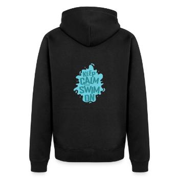 Keep Calm and Swim on Sport Training - Unisex Premium Bio Zip Hoodie - Schwarz - Hinten - Nico (187cm)