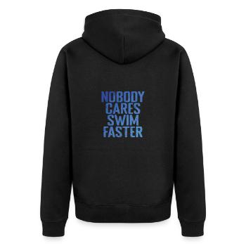 Nobody cares swim Faster Sport Training - Unisex Premium Bio Zip Hoodie - Schwarz - Hinten - Nico (187cm)