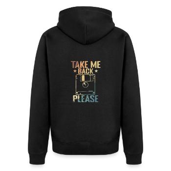 Take me back Please Floppy Disk Retro Storage Module - Unisex Premium Organic Zip Hoodie - black - Back - Nico (187cm)