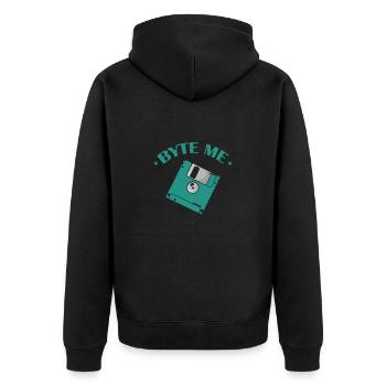 Byte me Diskette Floppy Disk Retrospeichermodul - Unisex Premium Bio Zip Hoodie - Schwarz - Hinten - Nico (187cm)