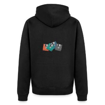 bunte Disketten Retrospeichermodul Datenträger - Unisex Premium Bio Zip Hoodie - Schwarz - Hinten - Nico (187cm)