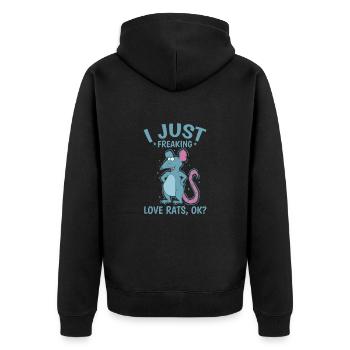 I Just Freaking Love Rats, ok? Nagetier - Unisex Premium Bio Zip Hoodie - Schwarz - Hinten - Nico (187cm)