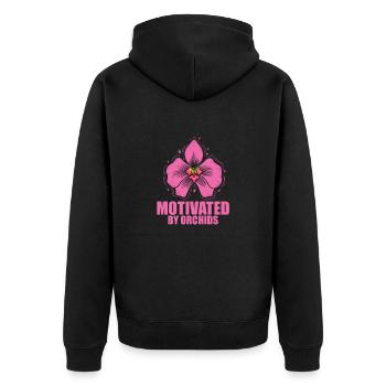 Motivated by Orchids Pflanze Blume Garten - Unisex Premium Bio Zip Hoodie - Schwarz - Hinten - Nico (187cm)