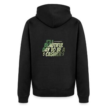 It's a Beautiful Day to be a Cashier - Unisex Premium Bio Zip Hoodie - Schwarz - Hinten - Nico (187cm)