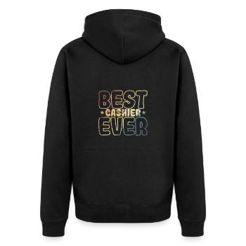 Best Cashier Ever Supermarkt Beruf Verkäufer - Unisex Premium Bio Zip Hoodie - Schwarz - Hinten - Nico (187cm)
