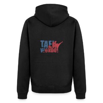 Taekwondo Kampfkunst Training fit - Unisex Premium Bio Zip Hoodie - Schwarz - Hinten - Nico (187cm)